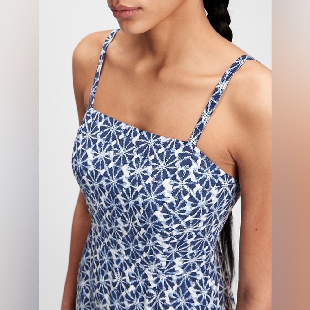 Gap Square Neck Blue And White Patterned Midi Dre… - image 1